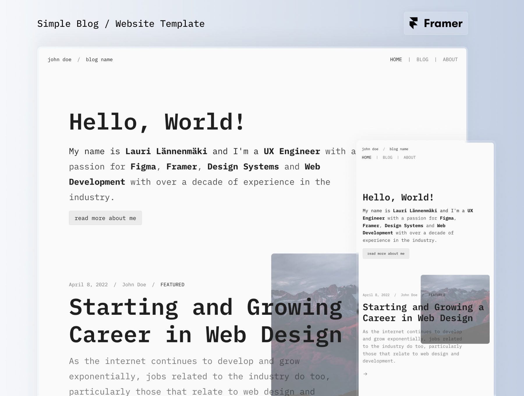 简约博客（明暗两种风格）- Framer模板 Simple Blog (Light & Dark) - Framer Template figma格式-UI/UX-到位啦UI